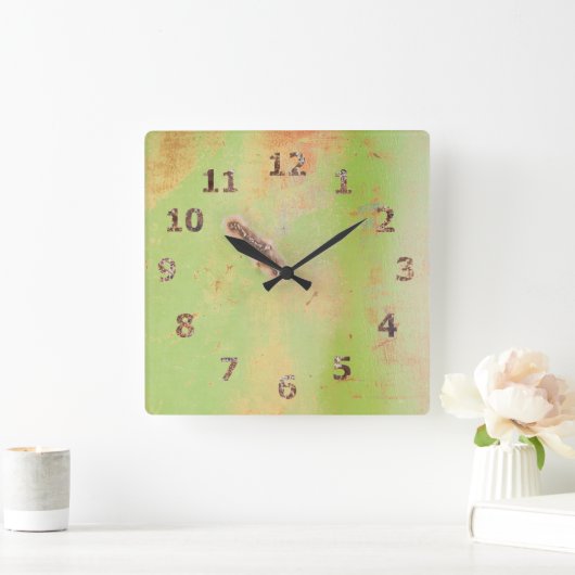 Rustikale Garage Werkstatt Green Metal Patina Weld Quadratische Wanduhr (Zuhause)