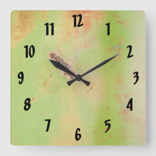 Rustikale Garage Werkstatt Green Metal Patina Weld Quadratische Wanduhr (Vorderseite)