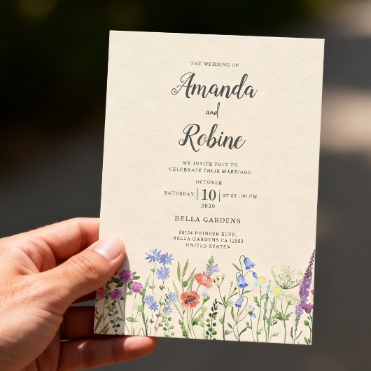 Rustikale Garten-Blumen-Wildblumen-Hochzeit Einladung