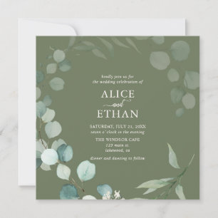 Rustikale Garten-Eukalyptus-Script-Salbei-Hochzeit Einladung
