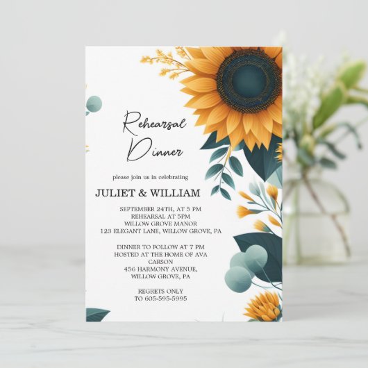 Rustikale Gartengrün Probe Abendessen Einladung (Stehend Vorderseite)