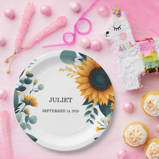 Rustikale Gartengrün Sonnenblumen Brautparty Pappteller (Party)