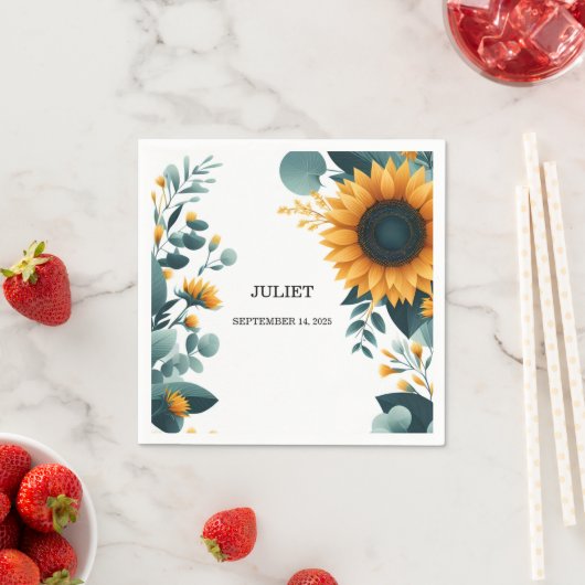 Rustikale Gartengrün Sonnenblumen Brautparty Serviette (Beispiel)