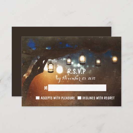 rustikale Gartenleuchten Hochzeitskarten im Freien RSVP Karte (Vorne/Hinten)