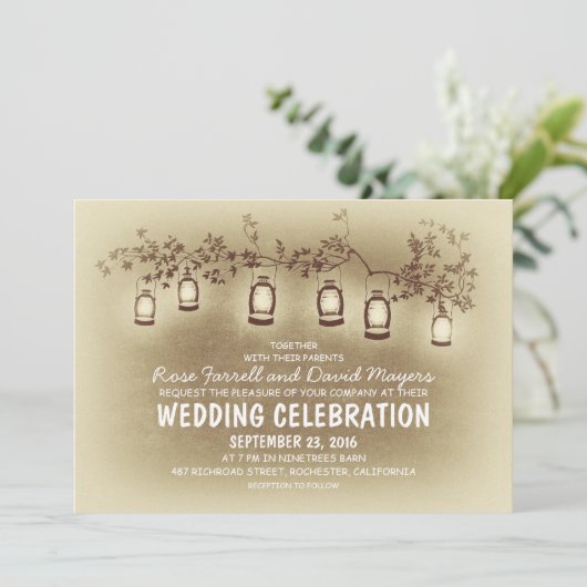 Rustikale Gartenleuchten - Laternen Hochzeitsfeier Einladung (Stehend Vorderseite)