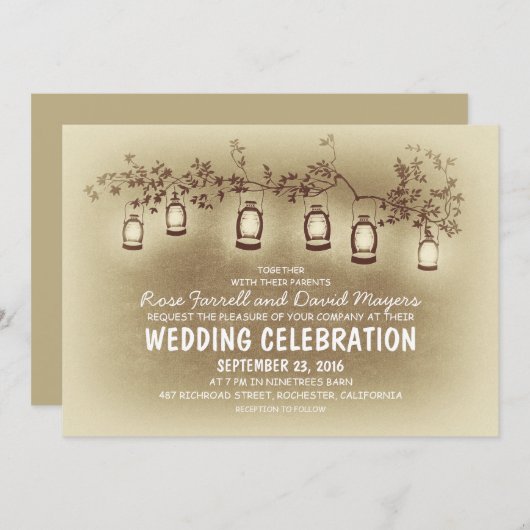 Rustikale Gartenleuchten - Laternen Hochzeitsfeier Einladung (Vorne/Hinten)