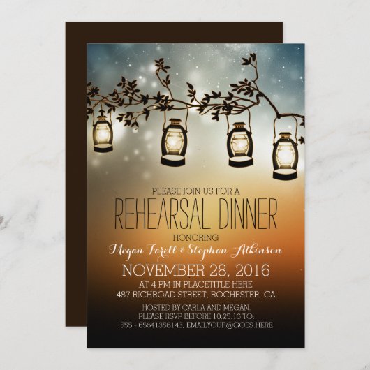 rustikale Gartenleuchten - Laternen Probe Abendess Einladung (Vorne/Hinten)