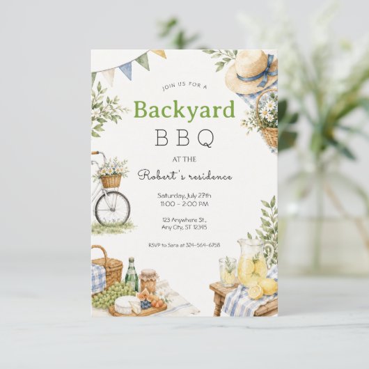 Rustikale Gartenparty mit BBQ im Sommer Einladung (Stehend Vorderseite)