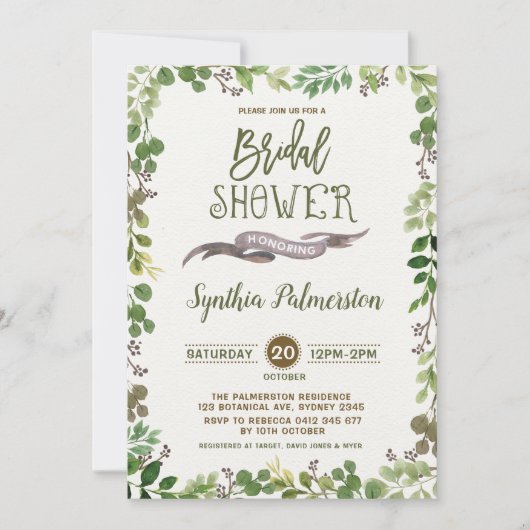 Rustikale Gärtnerei Bridal Dusche Einladung Botani (Vorderseite)