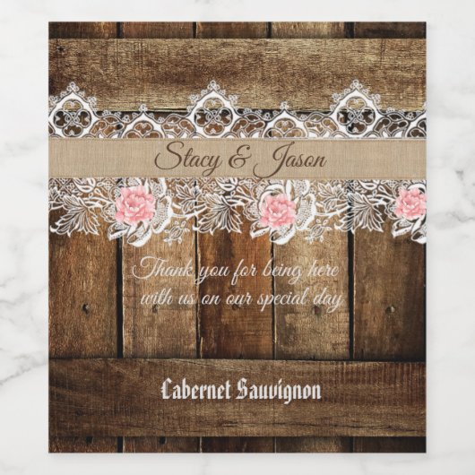 Rustikale Gastgeschenk Hochzeit aus Holz und Spitz Weinetikett (Einzelnes Label)