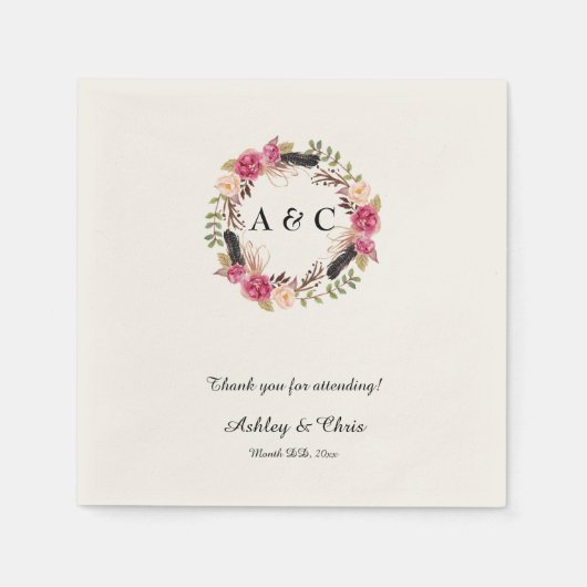 Rustikale Gastgeschenk Hochzeit, Boho-Hochzeitsdek Serviette (Vorderseite)