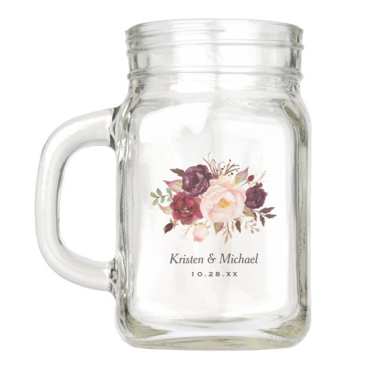 Rustikale Gastgeschenk Hochzeit Burgund Floral Bri Einmachglas (Rückseite)