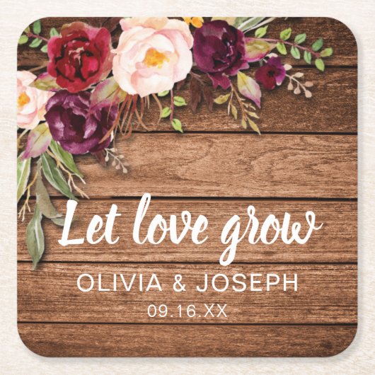 Rustikale Gastgeschenk Hochzeit Burgund Rechteckiger Pappuntersetzer (Vorderseite)