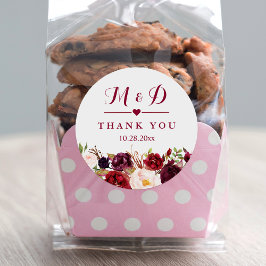 Rustikale Gastgeschenk Hochzeit Burgund Red Floral Runder Aufkleber