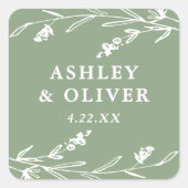 Rustikale Gastgeschenk Hochzeit für grüne Wildblum Quadratischer Aufkleber (Vorderseite)