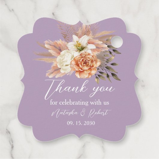 Rustikale Gastgeschenk Hochzeit Peach Floral Geschenkanhänger (Rückseite)