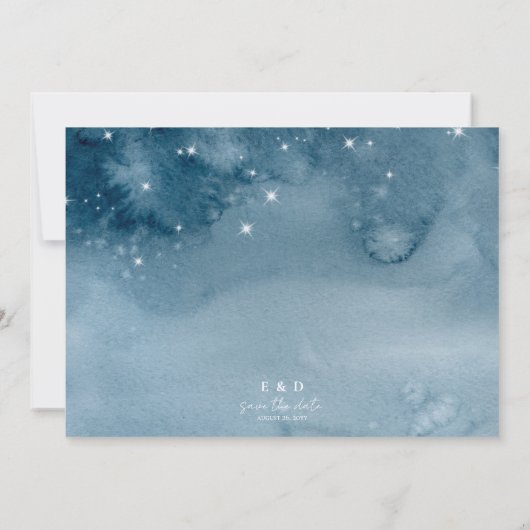 Rustikale Gebirge Aquarell Dunkelblau Save The Date (Rückseite)