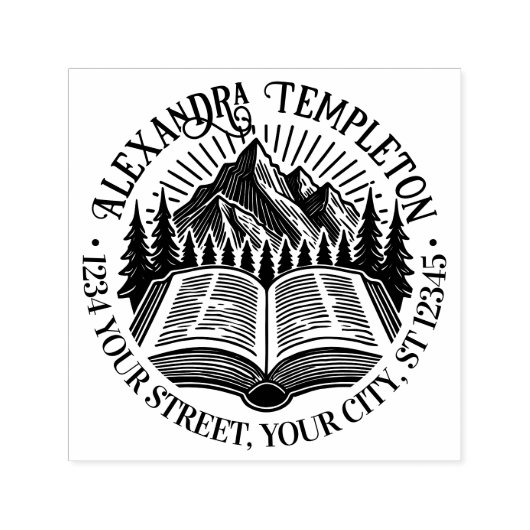 Rustikale Gebirge Bäume Sonnenstrahlen Bibliotheks Permastempel (Design)