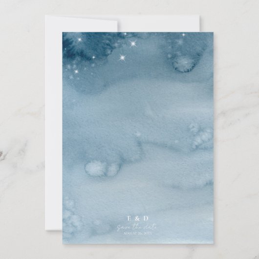 Rustikale Gebirge dunkelblaue Wasserfarbe Save The Date (Rückseite)