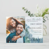 Rustikale Gebirge und Bäume Wasserfarbe trocken bl Save The Date (Stehend Vorderseite)