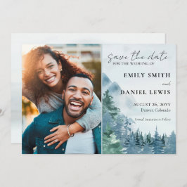 Rustikale Gebirge und Bäume Wasserfarbe trocken bl Save The Date