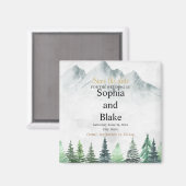 Rustikale Gebirge und Waldwasserfarbe Save the Dat Magnet (Vorderseite/Rückseite)