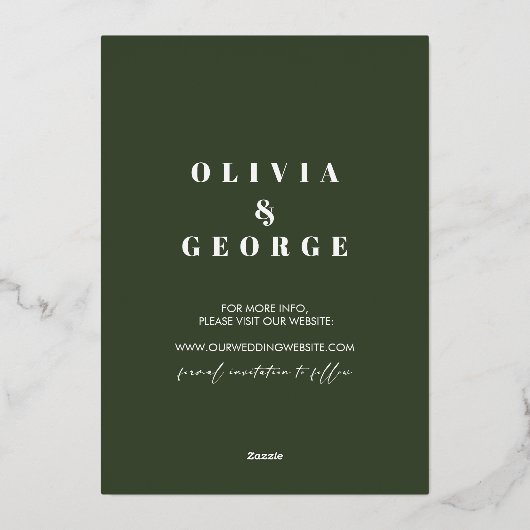 Rustikale Gebirgsbäume Moderne Save the Date Folieneinladung (Rückseite)