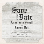 Rustikale gebleichte Holz-Hochzeit Save the Date Untersetzer (Vorderseite)
