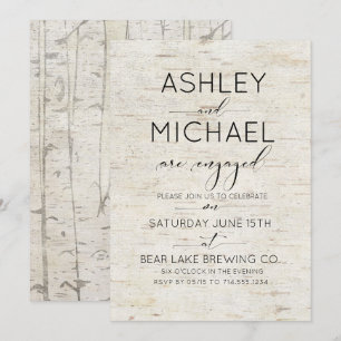 Rustikale Geburtshelfer-Bark-Typografie-Engagement Einladung