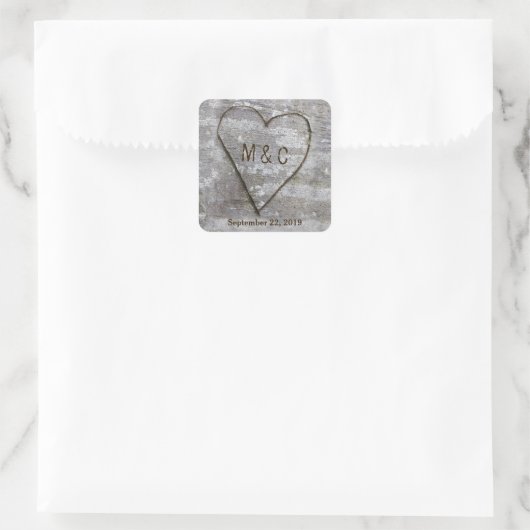 Rustikale Geburtsherzbaume Quadratischer Aufkleber (Tasche)