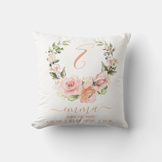 Rustikale Geburtsstaten Peach Coral Rose Blumenrea Kissen (Vorderseite)