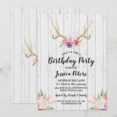 Rustikale Geburtstagsparty Floral Antler Stag Einl Einladung (Vorne/Hinten)