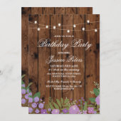 Rustikale Geburtstagsparty Lila Blumenholz Einladu Einladung (Vorne/Hinten)