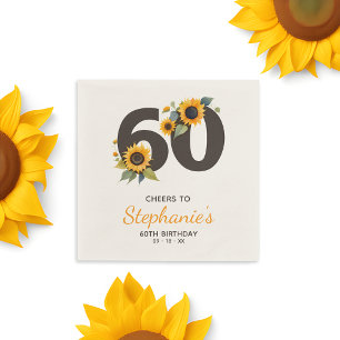 Rustikale Geburtstagsservietten 60. - Sonnenblumen Serviette