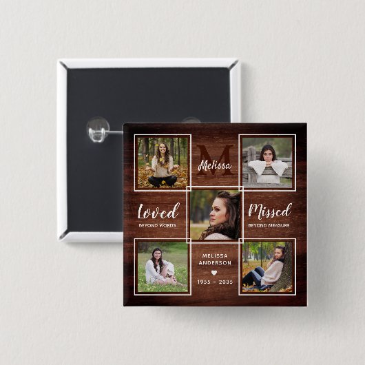 Rustikale Gedenkfeier an Fotokollage Beerdigung Button (Vorne & Hinten)