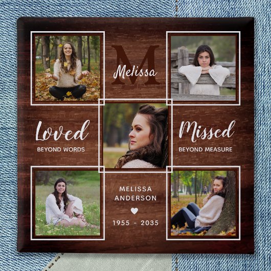 Rustikale Gedenkfeier an Fotokollage Beerdigung Button