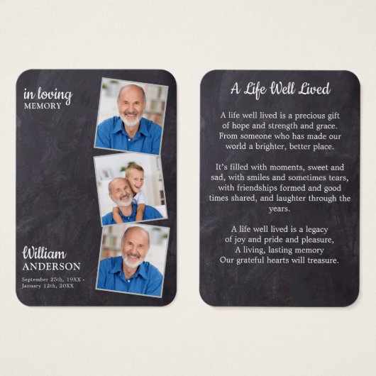 Rustikale Gedenkkarte 3 Foto Seidenbeerenkkarte (Vorne & Hinten)