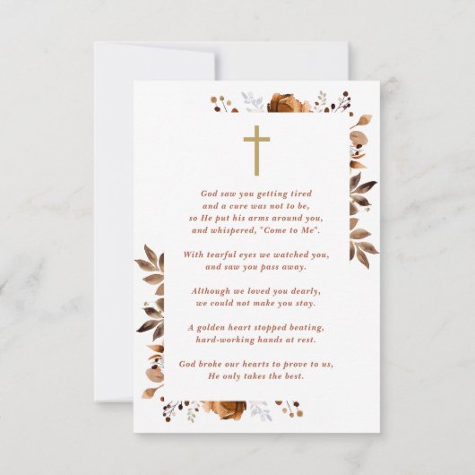 Rustikale Gedenkkarte zum Beerdigen des Gebet (Rückseite)