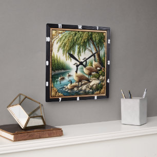 Rustikale Geese Wilderness Quadratische Wanduhr