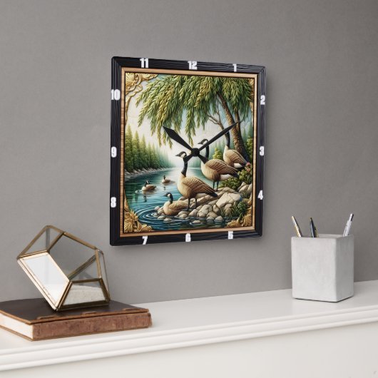 Rustikale Geese Wilderness Quadratische Wanduhr (Büro)