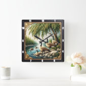 Rustikale Geese Wilderness Quadratische Wanduhr (Zuhause)