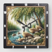 Rustikale Geese Wilderness Quadratische Wanduhr (Vorderseite)