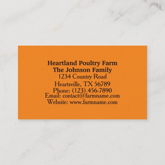 Rustikale Geflügelfarm Bio Eier Visitenkarte (Rückseite)