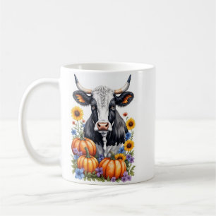 Rustikale gehörnte Kuh mit Kürbissen und Sonnenblu Kaffeetasse