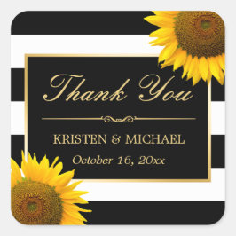 Rustikale Gelbblüte Schwarz-weiß Danke Quadratischer Aufkleber