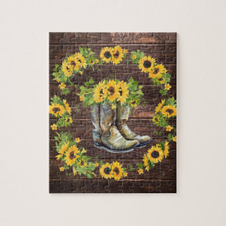 Rustikale Gelbblüten Cowboy Boots Country Puzzle