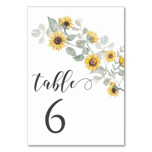 Rustikale Gelbblüten Hochzeitsfeiern Tischnummern (Vorderseite)