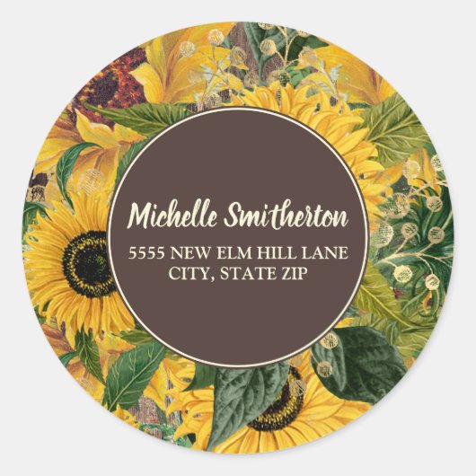 Rustikale Gelbblütenadresse Runder Aufkleber (Vorderseite)