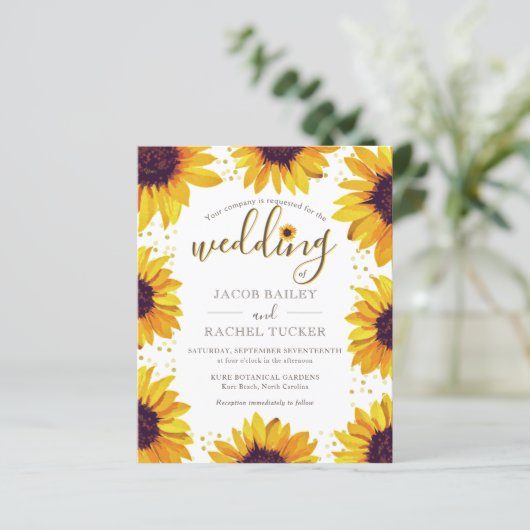 Rustikale Gelbblütendots Einladung zur Hochzeit (Stehend Vorderseite)