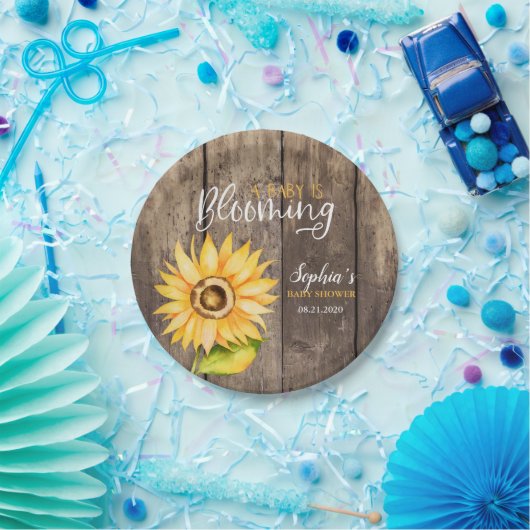 Rustikale Gelbblütendusche Pappteller (Party)